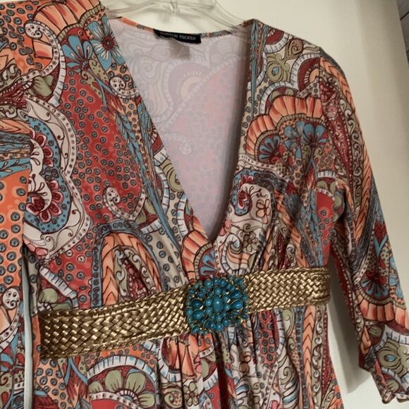 Boston Proper Orange Turquoise Paisley Top Beaded Rhinestone Bling Blouse S - Picture 3 of 7